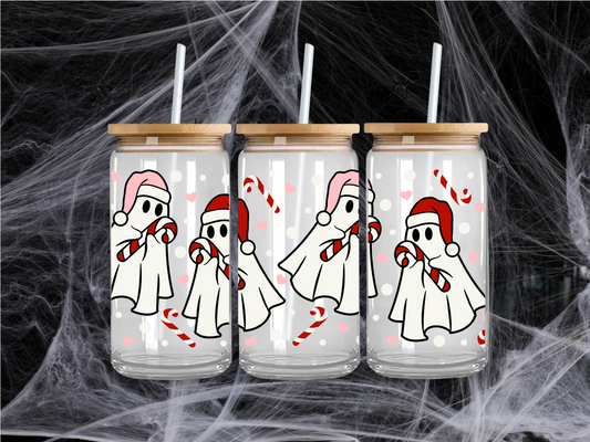 Candy Cane Ghost Glass Cup