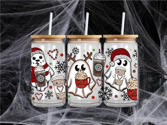 Christmas Ghosts And Lattes Glass Cup