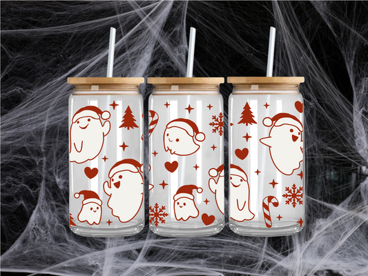 Cheerful Ghosts Christmas Glass Cup